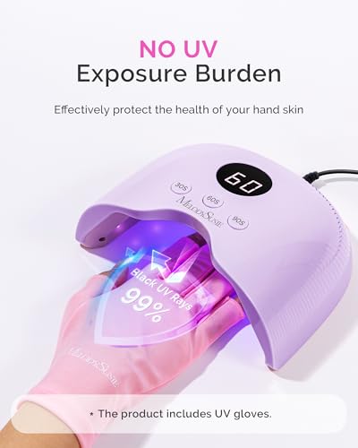 Image of MelodySusie Compact LED UV Nail Lamp with UV Gloves, P-PLUS30A Nail Dryer with Smart Sensor Cures All Gels, Especially Rhinestone Glue, Liner & Cat Eye Gel Polishes for Advanced DIY at Home, Purple