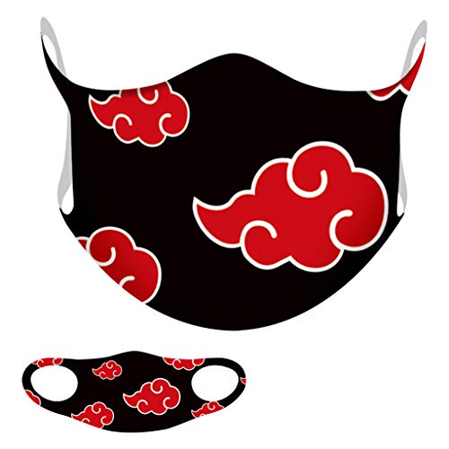 Máscara facial Naruto Akatsuki 3D Anime Naruto reutilizável e lavável para homens, mulheres, bandana