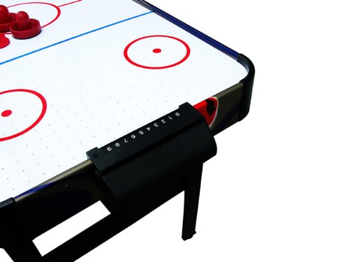Carromco Airhockey Tisch Crosscheck-XT – Hochglanz Air Hockey Spielfeld, Belüftetes Spielfeld, Inkl. 2 Pusher & 2 Pucks, Maße 79x122x61 cm, Blau, Airhockey Tisch für Kinder & Erwachsene – Bild 3