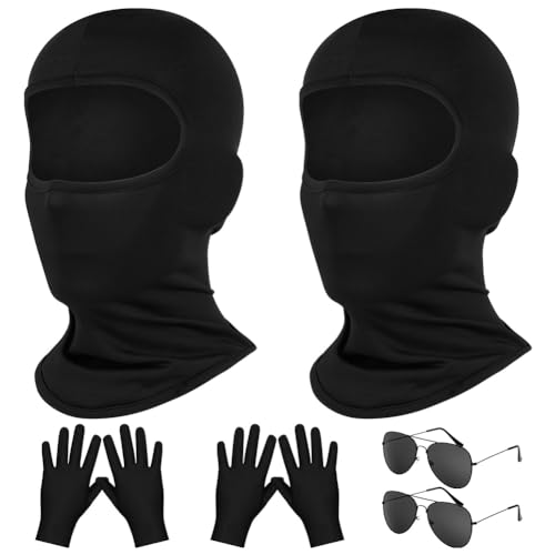 Alaoo Cagoule Chaude Hiver Coupe-Vent, Casquette Noire Cagoule, Masque Sans Visage avec Gants Lunettes De Soleil, Masque Respirant Élastique pour Noël Carnaval Fête Ski Motocyclisme Cyclisme,6pcs