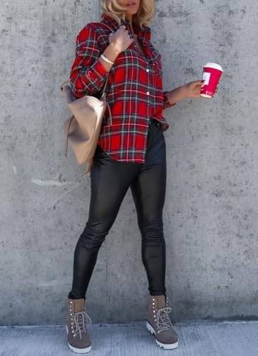 Image of Lacozy Womens Buffalo Plaid Flannel Shirt Long Sleeve Collar Button Down Blouses Tops