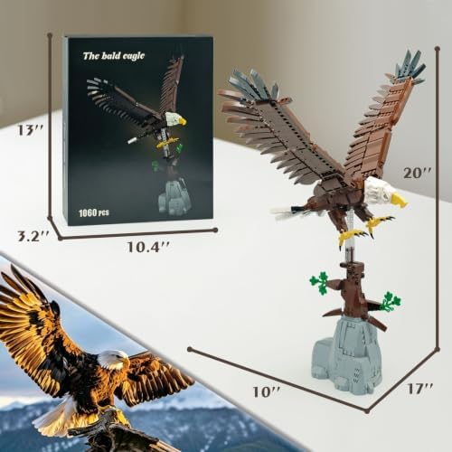 ALEYOOTECHE Bald Eagle Building Kit with Rocky Base, Realistic Articulated Wings Animal Display Model, Collectible Decor Gift for Adults - 5