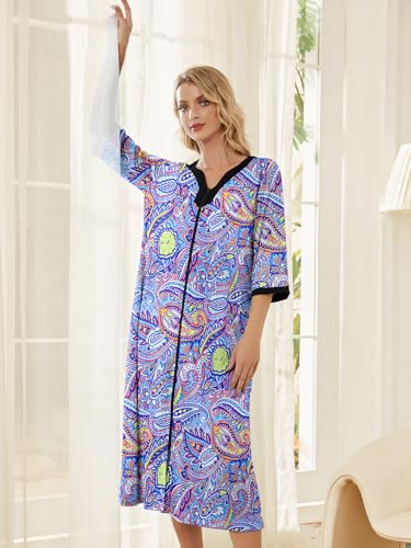 Image of PITINAN Moo Moo Nightgown House Dress Zip up Robes for Women Long Lounge Dress House Coat Women S-3XL