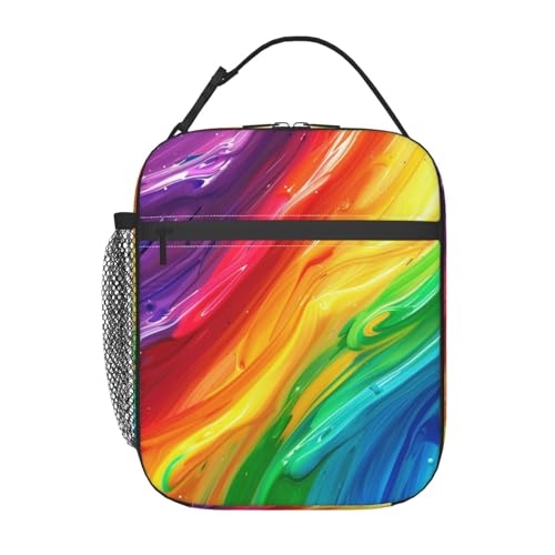 cromcu Insulated Lunch Box for Girls Women Kids Rainbow Lunch Bag for Work,Picnic,School,Travel,Hiking, Beach or Fishing Polyester Oil Painting Rainbow Lunch Box