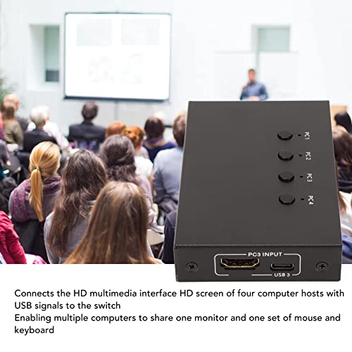Commutateur KVM 4K 60Hz, Commutateur KVM D'interface Multimédia HD 4 Entrées/1 Sortie Avec Protection ESD Intégrée Avec Interface USB, Plug and PlayA – vue 4