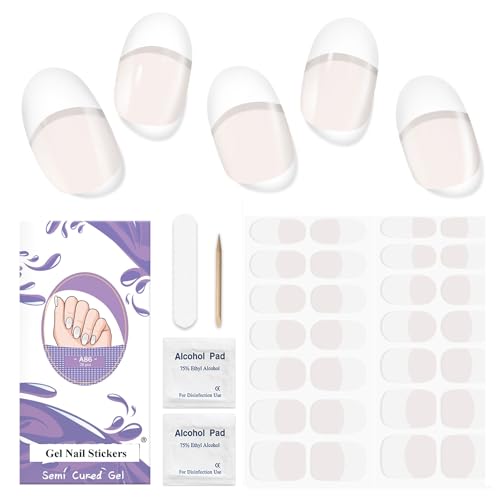 Autocollant Ongle Gel UV - 28pcs Vernis Autocollant Français Gel Nail Stickers,Ongles en Gel UV Semi Durci Ongles Autocollants Adhésifs Longue Durée Pour Femmes...