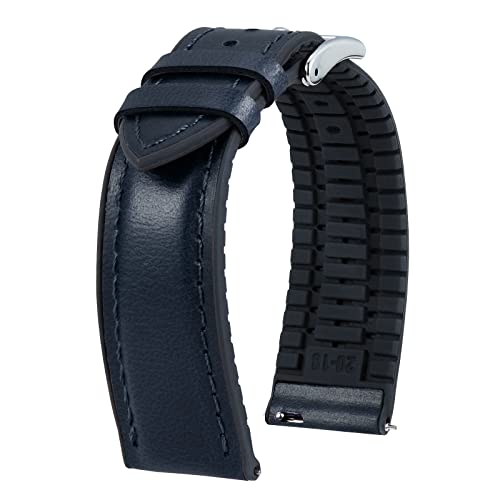 BINLUN Leder Uhrenarmband 22mm 21mm 20mm 19mm 18mm 16mm 14mm Ölwachsleder Uhrenarmbänder für Herren Damen Ersatzarmband Schnellverschluss Lederarmband Silikon Hybrid Uhrband(19mm,Blau Silber)