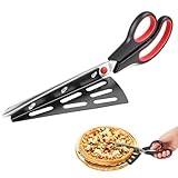 Vicloon Pizzaschere, Pizzaschneider mit Scharfer Klingen, Pizza Schere Abnehmbarem, Mehrzweck-Küchenschere aus lebensmittelechtem Edelstahl mit Weichem Griff, 27 CM, Rot