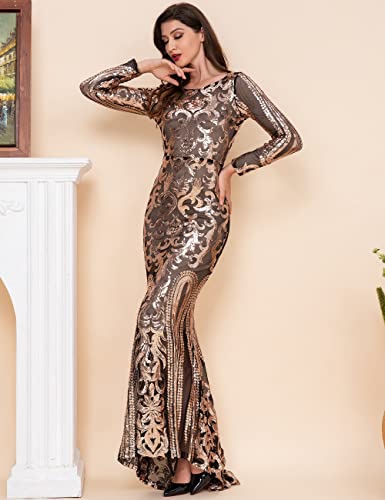 Women's Long Sleeve Sequins Mermaid Gown Long Formal Prom Party Dress2