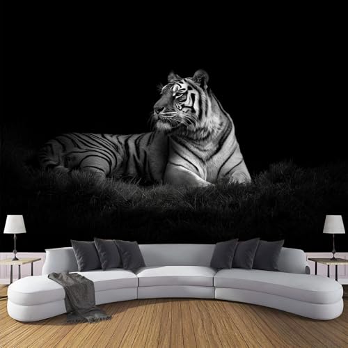 Papier peint tigre noir et blanc 150x105 cm pour salon moderne