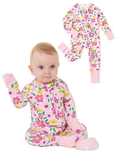 Image of PATPAT Organic Cotton Baby Footie Pajamas with Two-Way Zipper & Fold-Over Mittens, Soft Stretchy Romper for Newborn Boy Girl