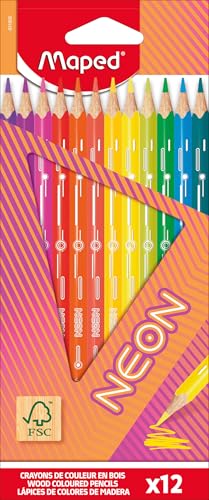 Maped - Crayons de couleur NEON - Coloriage Effet Néon - Boîte de 12 Crayons NEON