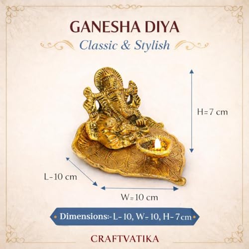 Image of CraftVatika Ganesha Idol with Diya Stand, Ganesha Diya with Gift Box, Festival Return Gift for Woman Diwali Wedding Anniversary Event Housewarming Gifts for Ladies Guest, Family,Home Decoration Items