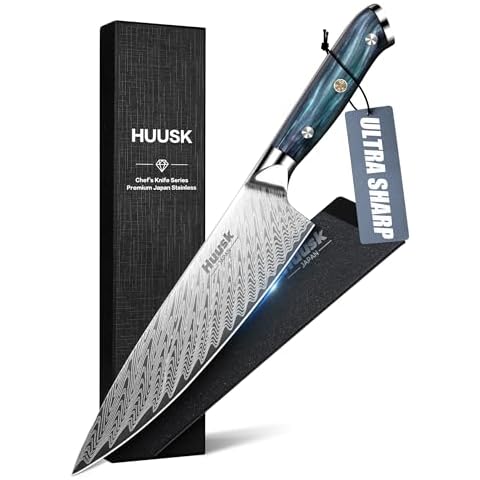 Huusk 8" Chef Knife, Stainless Japanese Kitchen Knife with Ergonomic Resin Handle & Sheath, Sharp Kitchen Knife Full Tang, Japanese High Carbon Steel Cooking Knife, Gift Box for Men Chef Christmas Cover