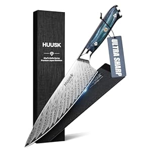 Huusk 8″ Chef Knife, Stainless Japanese Kitchen Knife with Ergonomic Resin Handle & Sheath, Sharp Kitchen Knife Full Tang, Japanese High Carbon Steel Cooking Knife, Gift Box for Men Chef Christmas