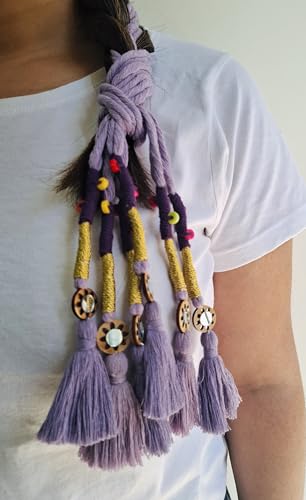 Image of Zippy Flora Handmade Boho Parandi / Paranda Traditional Hair Accessory for Women & Girls | Ethnic Braided Hair Tassels, Choti Hair Extension, Decorative Braid Jewelry for Festive & Wedding Hairstyles (Neelima Lavender)