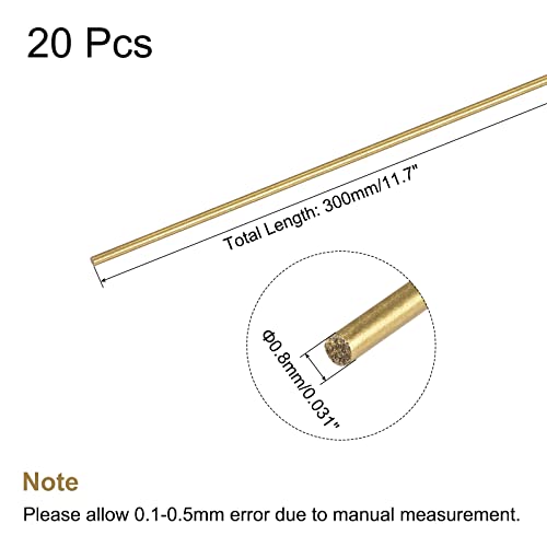 Meccanixity MEA220602EE0170 Brass Rod,Brass Solid Round Rod 0.8Mm/0.03Inch Diameter 300Mm Length Lathe Bar Stock For Rc Model Diy Craft Pack Of 20 thumb #1