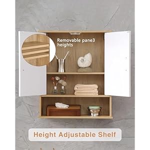 Bathroom Wall Cabinet with 2 Door,Medicine Cabinet with Open Storage & Adjustable Shelf,Over The Toilet Storage Cabinets for Bathroom,Laundry Room, Kitchen,White Bathroom Wall Cabinet with 2 DoorMedicine Cabinet with Open Storage Adjustable ShelfOver The Toilet Storage Cabinets for BathroomLaundry Room KitchenWhite