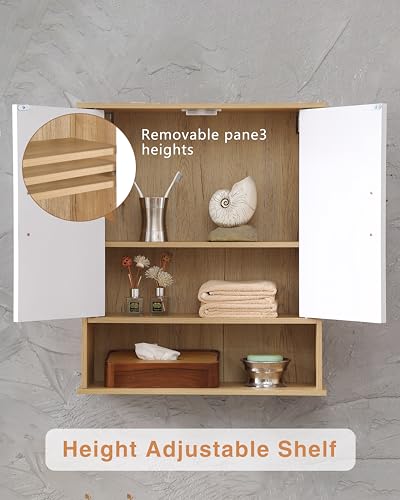 Bathroom-Wall-Cabinet-with-2-DoorMedicine-Cabinet-with-Open-Storage-Adjustable-ShelfOver-The-Toilet-Storage-Cabinets-for-BathroomLaundry-Room-KitchenWhite Bathroom Wall Cabinet with 2 DoorMedicine Cabinet with Open Storage Adjustable ShelfOver The Toilet Storage Cabinets for BathroomLaundry Room KitchenWhite