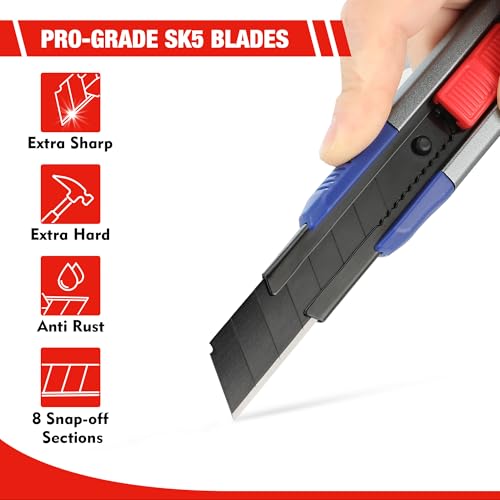 WORKPRO 2-delige Cuttermes Set 18 mm van Aluminium, Multifunctioneel Mes, Tapijtmes, Afbreekmes, incl. 10 SK5 Reservemessen - Afbeelding 5