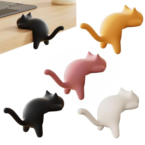 4 PCS Cat Shaped Hook ABS Desktop Hanger Backback Hook Key Holder for Bags Headphones Keys