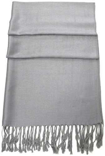 CJ Apparel Light Grey Silver Grey Solid Color Tassels Design Nepalese Shawl Seconds Scarf Wrap Stole Throw Head Wrap Pashmina Hand Made in Nepal New4