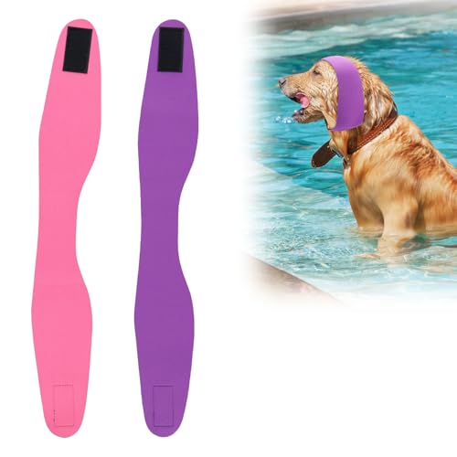 PEUTIER 2 Gorros de Baño para Perros, Gorro de Natación Impermeable para Perros Sin Solapa Orejeras para Mascotas Suministros de Natación para Mascotas Perros Gatos (Rosa, Morado)