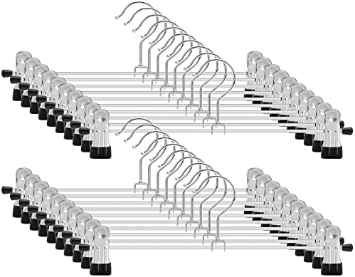 Pants Hangers 25 Pack Skirt Hangers with Clips: Heavy Duty Metal Thin Trousers Hangers Space Saving Non-Slip Hangers with Adjustable Pinch Clips 360-Rotating Swivel Hook for Women Jean Bottom