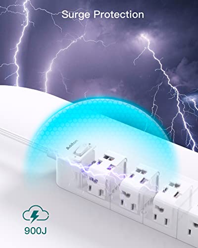 Image of 15ft Surge Protector Power Strip, Flat Plug Extension Cord with 12 Outlets, 3 USB Ports (2 USB C), Long Cord Power Strips with