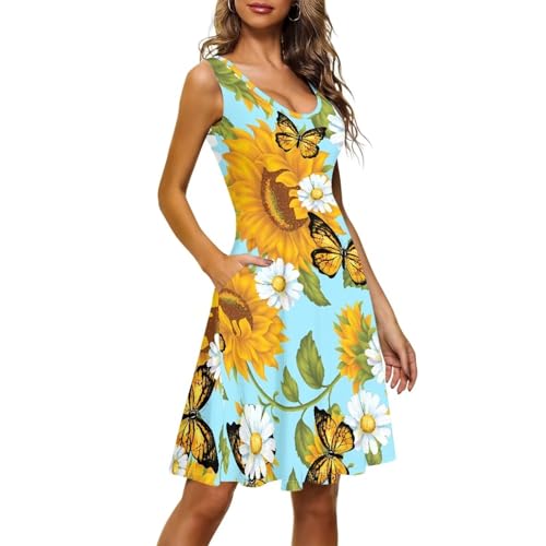 Image of TOADDITDO Womens Summer Sleeveless Tank Dress with 2 Side Pockets XS-4XL Plus Size