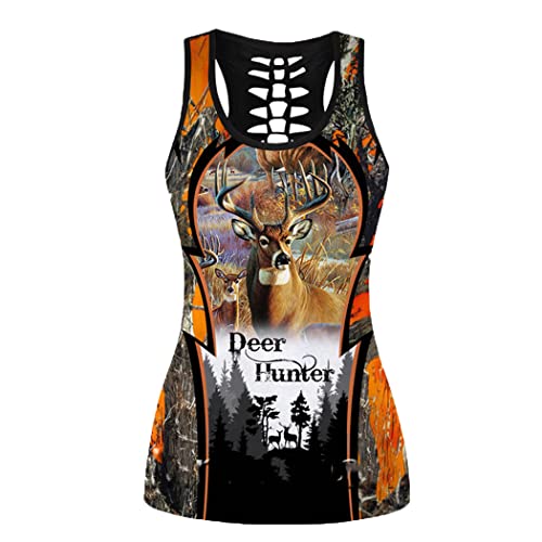 Débardeur sexy imprimé cerf 3D mode femme top sans manches creux S