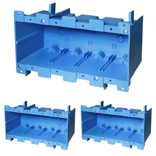 Image of 4 Gang Old Work Electrical Box,Blue,71 Cu.in.Switch /Outlet Box,3 Pack | Features ,7-3 /4-Inch Length by 5-1 /3Inch Width by 3-1 /2Inch Depth,PVC Old Work Outlet Box for Constructions, ETL Certified