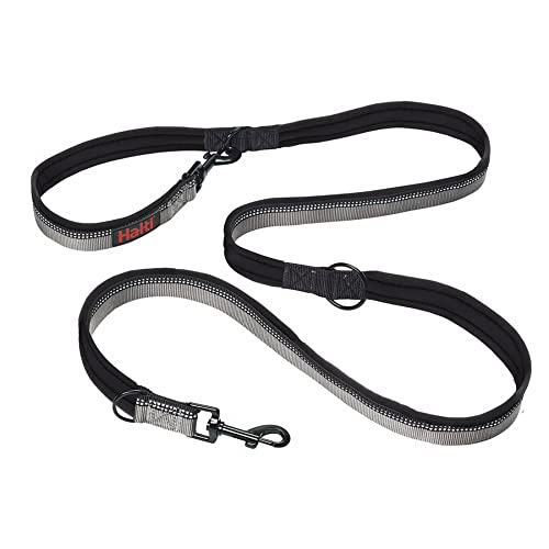 Guinzaglio a doppia estremità HALTI - guinzaglio da addestramento con imbottitura in neoprene, tessuto catarifrangente 3M e lunghezza regolabile. Ideale per cani medi e grandi (taglia L, nero)