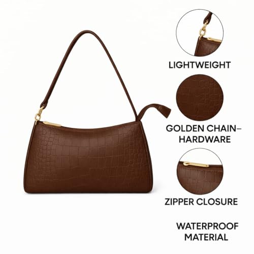 Image of Modern Chic Mart Crocodile Pattern Shoulder Handbag for Women, Lightweight, Trendy, Office and Casual Purse