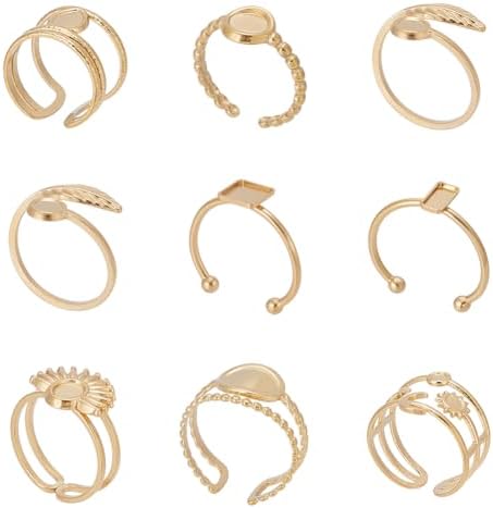 WADORN 9 peças, 9 estilos, anéis vazios banhados a ouro 18K, band...