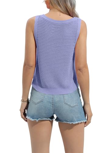 Image of FISACE Womens Crochet Tank Top Sleeveless Knit Summer Sweater | Round Neck, Hollow Out, Lightweight , Casual Crop,Cute Boho Vest