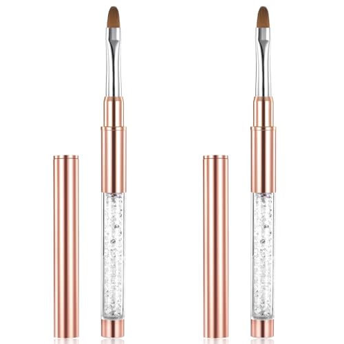 LXUEJEI Lot de 2 pinceaux à ongles ovales en gel UV avec poignée en strass pour nail art et vernis à ongles