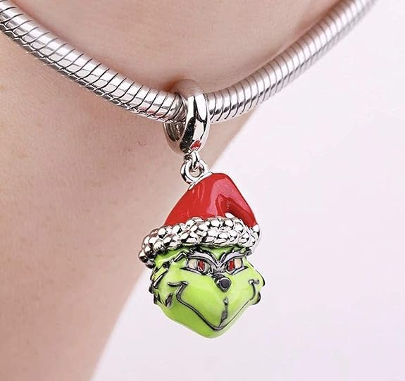 He Stole Christmas Green Red Enamel 925 Sterling Silver Omni Clip On Clasp Charm Pendant For Pandora & Similar Charm Bracelets or Necklaces4