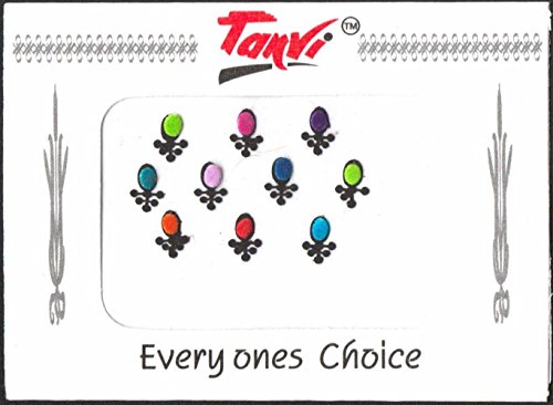 Multicoloured Oval Shaped Velvet Bindi's – Pack of 10 – 8mm