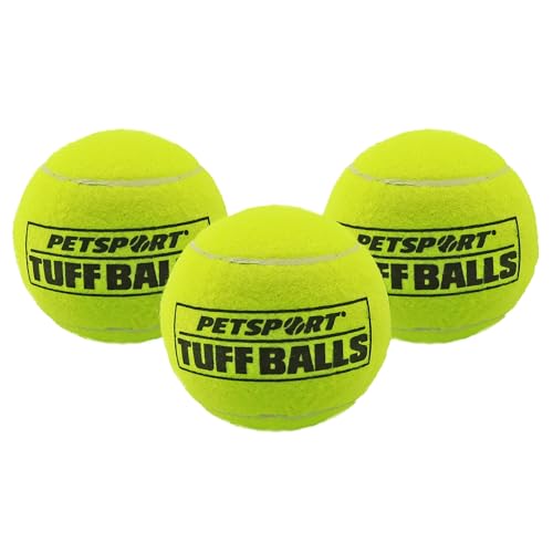 PetSport Giant Tuff Balls for Large Dogs 4 Tennis Balls (3 Pack) - Extra Thick Natural Rubber Non-Abrasive Felt Non-Toxic Durable Dog Fetch Toy for Aggressive Chewers Wont Stain or Wear Teeth