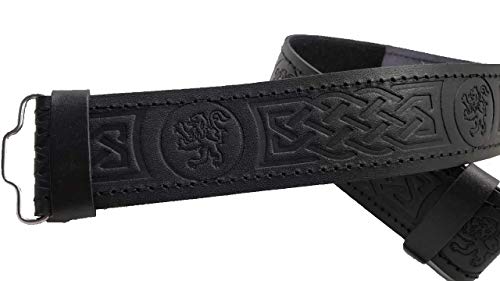 AAR Kilt Belt for Men Leather Black Rampart Lion Embossed Design Scottish Highland S-2XL3