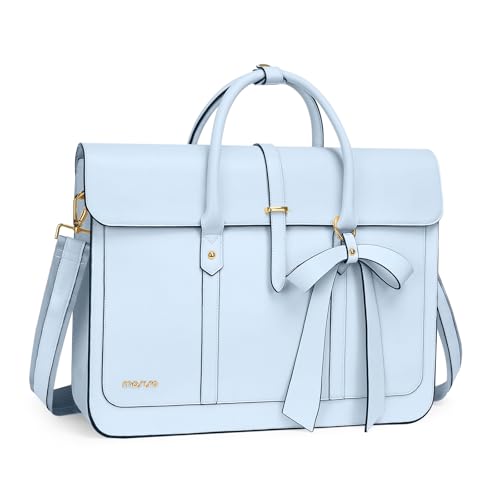 MOSISO Laptoptasche Damen 16 Zoll, 15-15,6 Zoll PU Leder Handtasche Umrüstbar auf Rucksack, Lässig Aktentasche Arbeitstasche Uni Tasche Reisen Schultertasche mit Schleifenknoten, Himmelblau