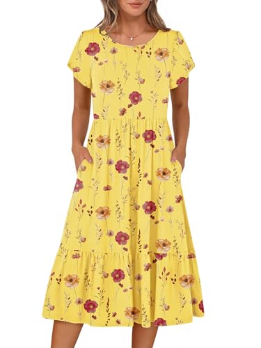 HOTOUCH Summer Dresses for Women Floral Midi Dress Petite Dresses for Women Business Casual Dress
