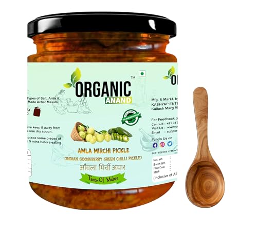 Image of Organic Anand Pure & Natural Amla-Mirchi Pickle, Fresh Amla & Green Chilli, Homemade Aachar with All Natural Ingredients Spicy and Tangy (500gm-Pack of 1)
