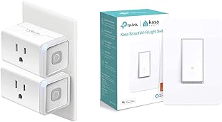 Kasa Smart Plug by TP-Link (HS103P2) - Smart Home WiFi Outlet Works with Alexa, Echo and Google Home, Remote Control, 2-Pack, White & Single Pole Light Switch by TP-Link (HS200), 1-Pack, White