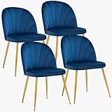 Newnno Velvet Dining Chairs Set of 4, Upholstered Mid Century Modern Dining Chairs, Armless Accent Chair with Metal Gold Legs for Living Room, Kitchen, Dining Room, Blue