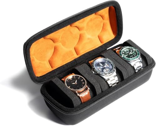 Image of Travel Watch Case Organizer Watch Box With Zipper Heavy Duty Portable Travel Friendly Case Fits all Wristwatches & Smart Watches Up To 60MM Compatible for Apple Watch (Black,3 Slots)