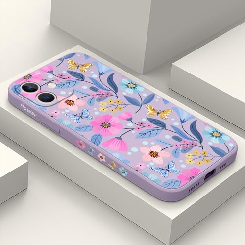 Coque iPhone 12 silicone liquide fine anti-rayures à fleur violette