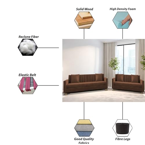Image of Casaliving Garcia 3+2 Seater Sofa Set for Living Room (Brown)