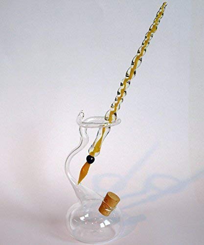 Ami plume en verre avec tintenfaß glasfüller jaune clair - 2 pièces